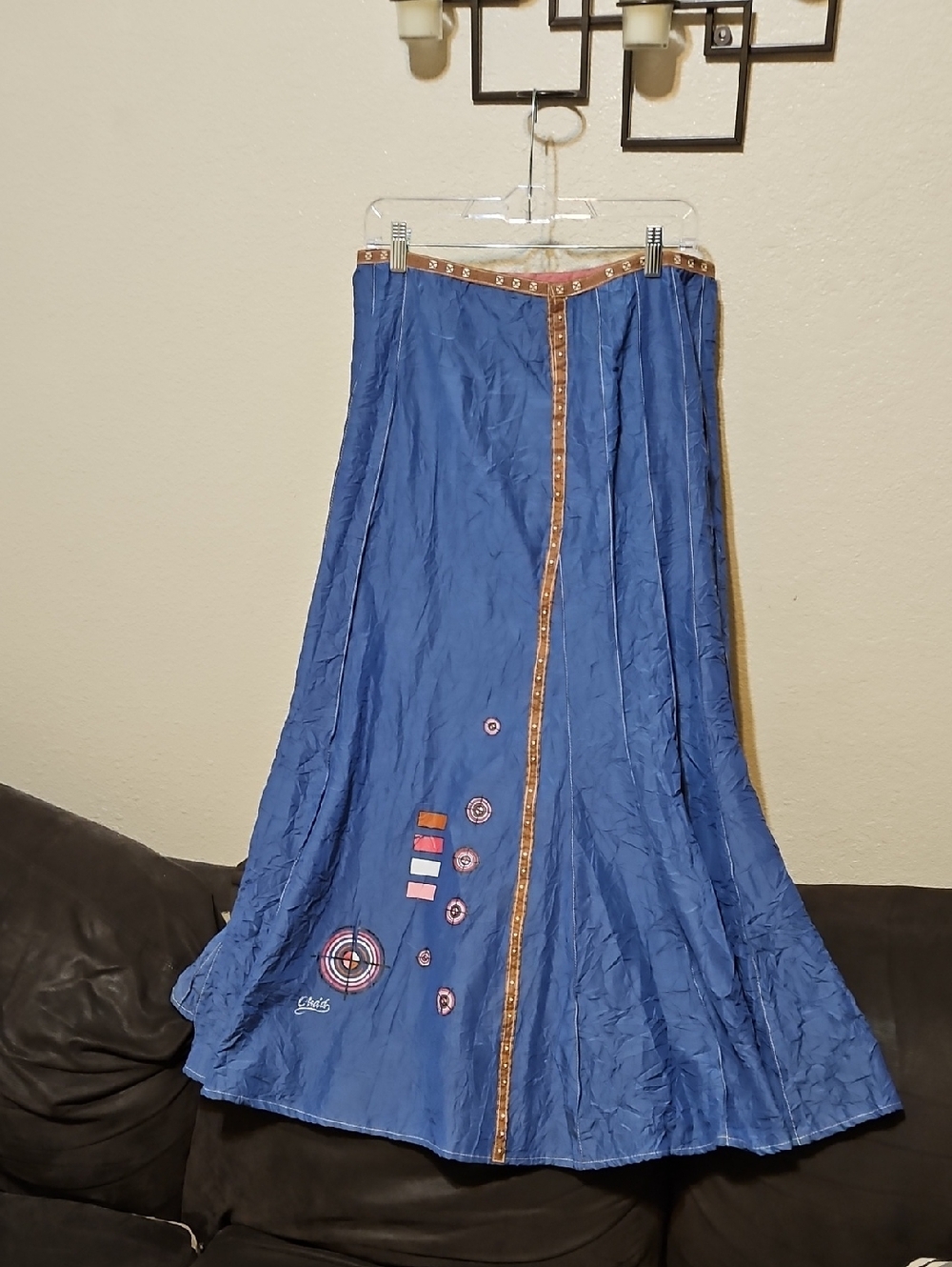 Vintage ONBD Marco Fantini Made in Italy Blue Maxi Skirt Target Embroidery
